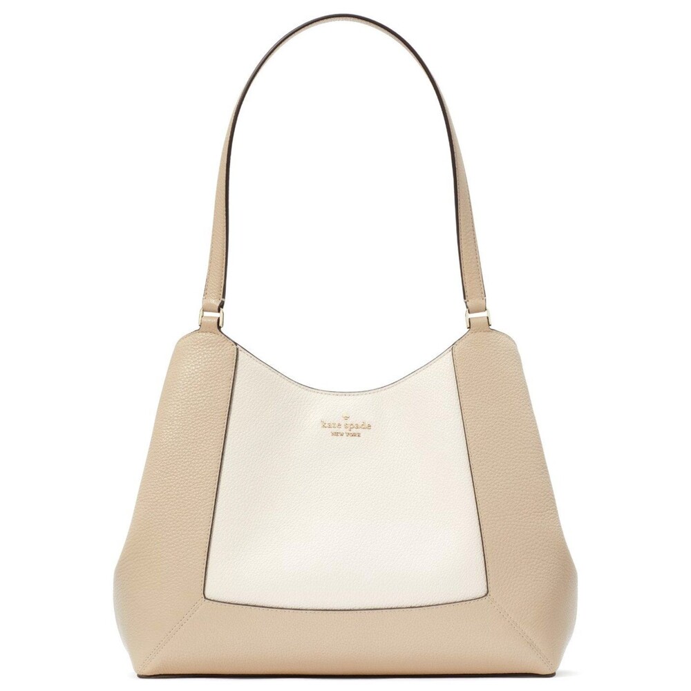 New Kate Spade Lena Colorblock Large Triple Compartment Shoulder Bag Light Sand